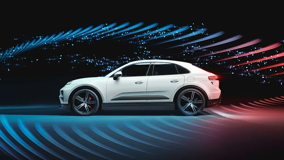 Porsche Little Rock 2024 Macan EV white Side View